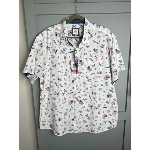 Free Planet Other - Free Planet Mens 2X White Patriotic BBQ Fireworks Button Up Shirt